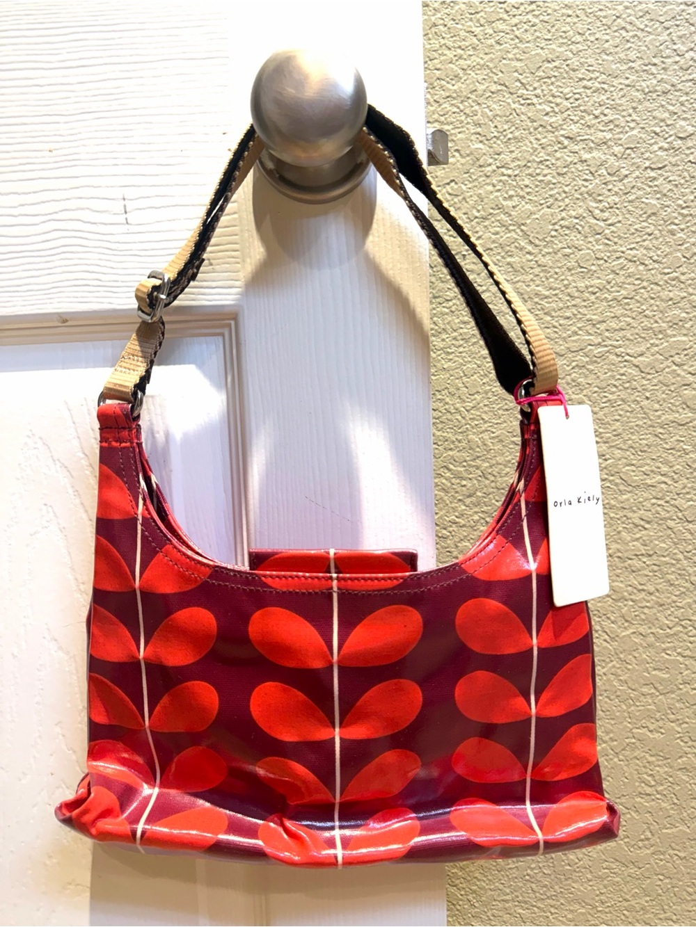 Orla Kiely ETC Stem Laminate Canvas Mini Sling Bag Red Burgundy NWT ESTA4/03-R